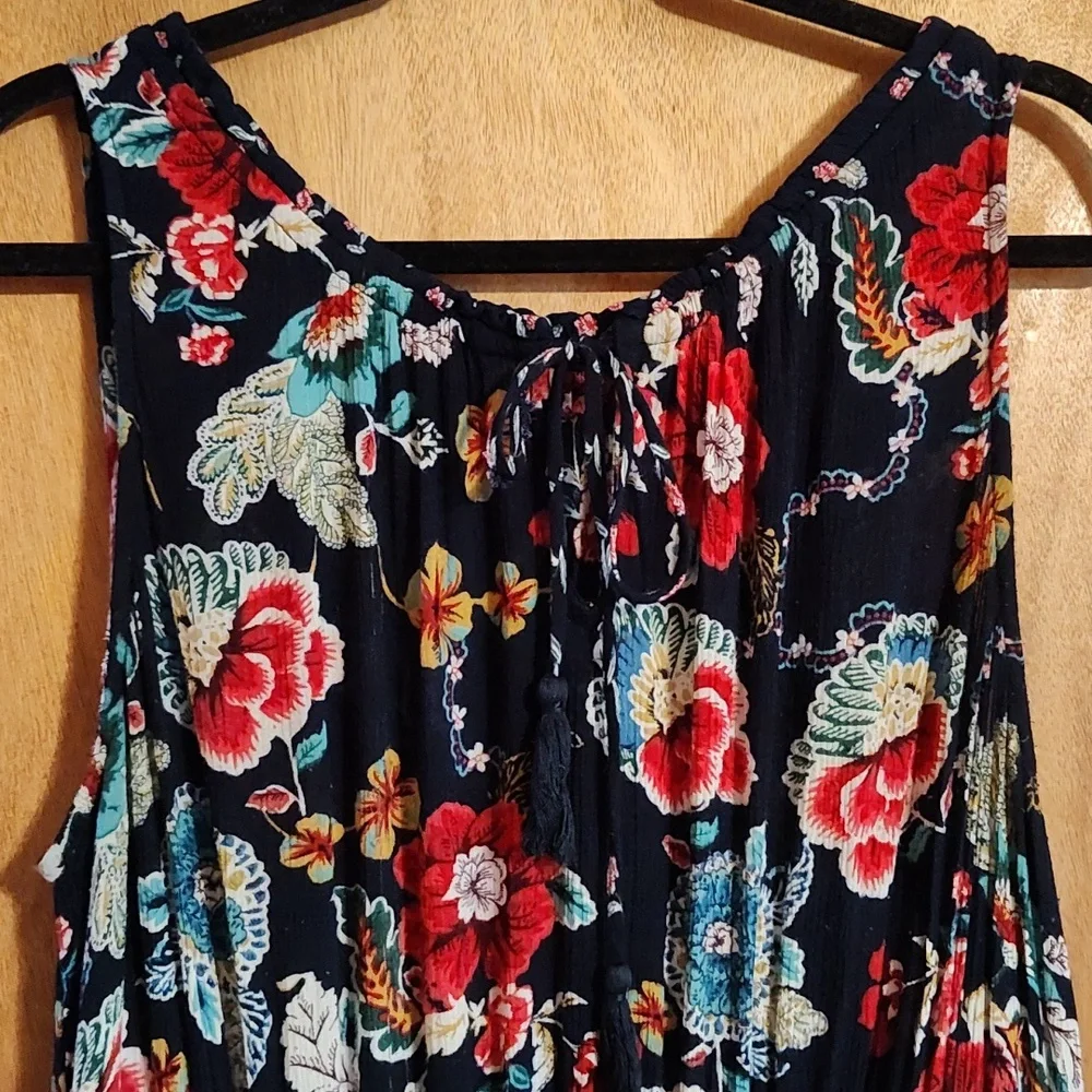 Bila Boho Sleeveless Fairycore Sundress Navy Mixed Floral Handkerchief Hem XXL - Picture 4 of 14